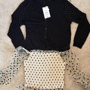 Zara Love Black and Cream Polka Dot  Blouse